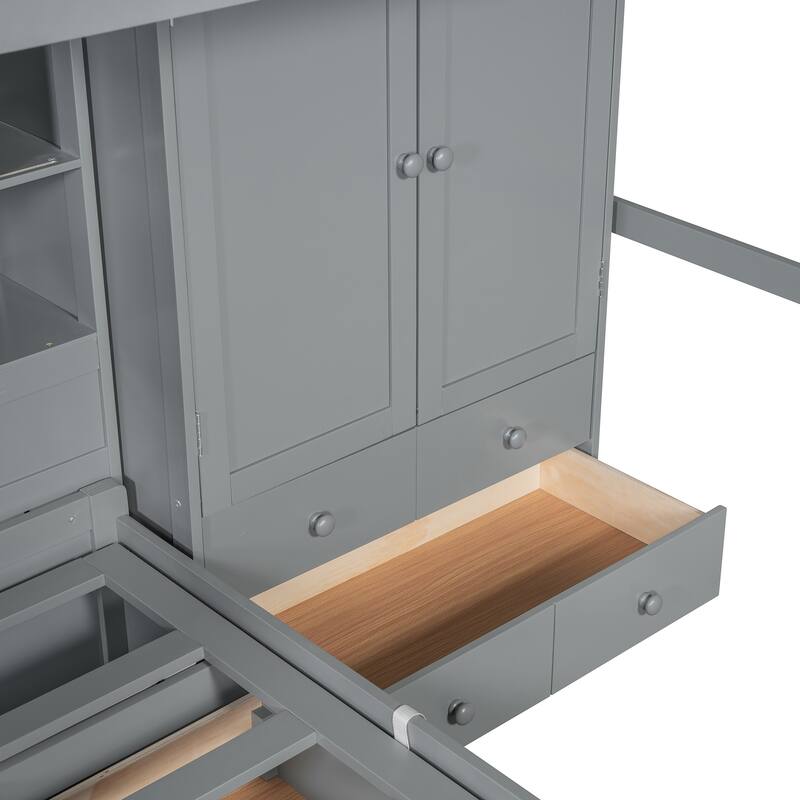 Twin Bunk Bed with Wardrobe, 6 Drawers Hydraulic Storage and MDF+LVL, 600lb Capacity, Space-Saving Design