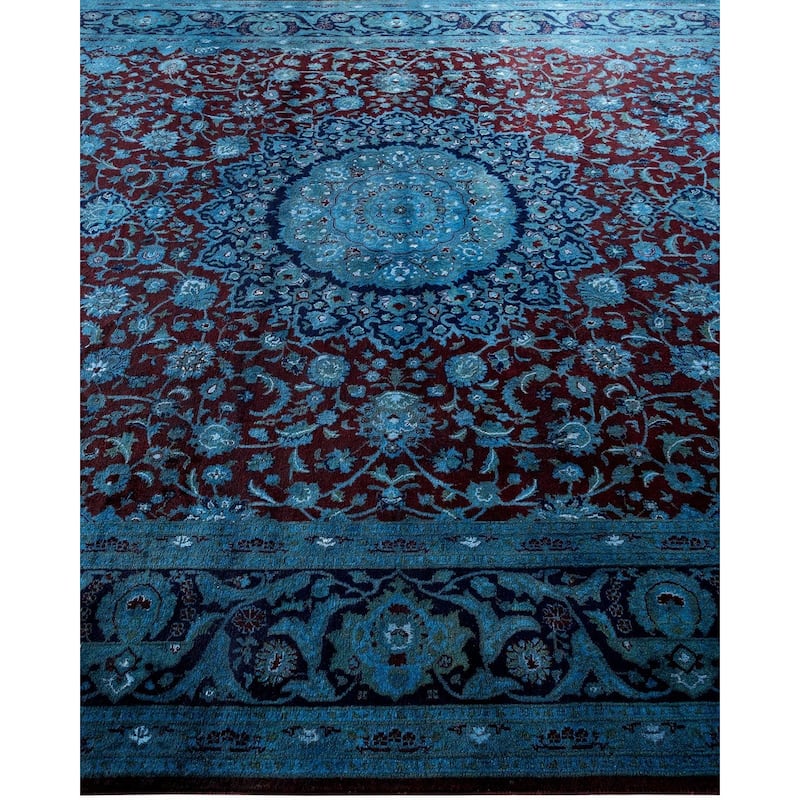 Overton Hand Knotted Wool Vintage Inspired Modern Contemporary Overdyed Blue Area Rug - 8' 1" x 10' 5"