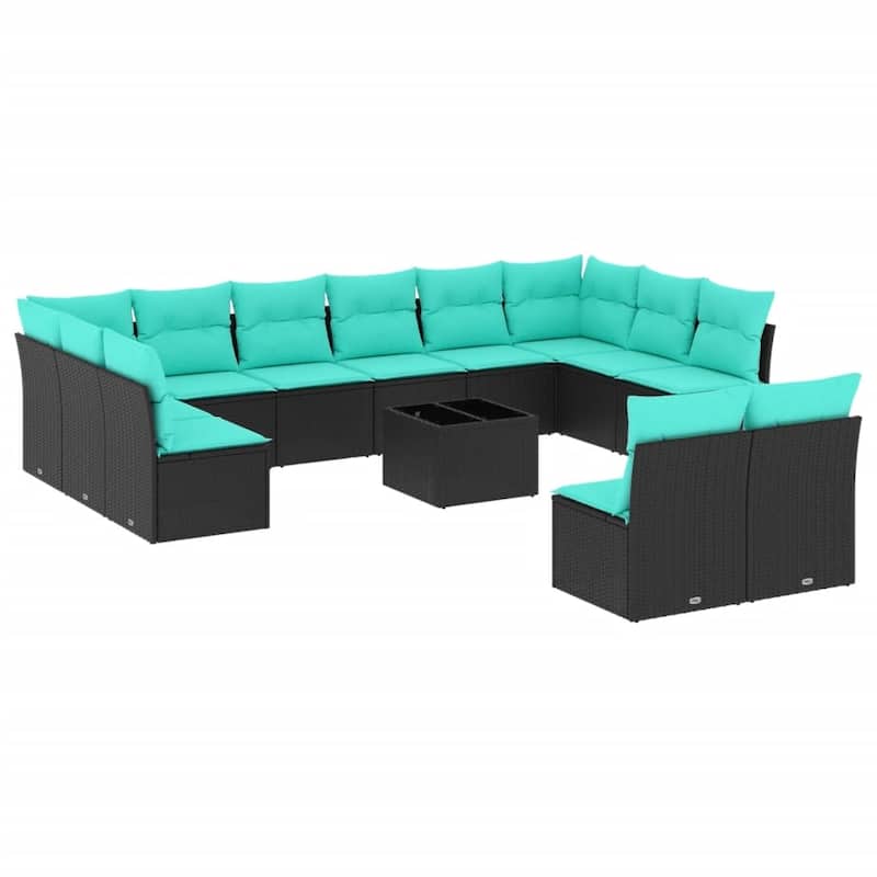 vidaXL 11/12 Piece Patio Sofa Set with Cushions Black/Brown/Gray Poly Rattan - 21.7 x 24.4 x 27.2
