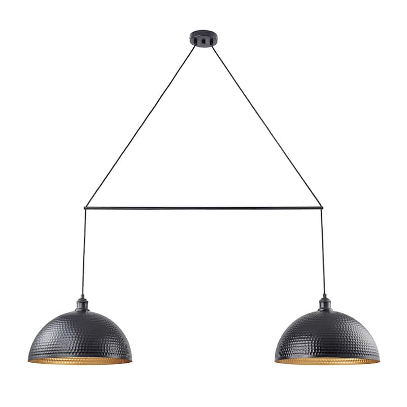 2-Light Modern Industrial Matte Black Linear Dome Hammered Large Pendant Light for Kitchen Island - 54.3 in. W x 11.4 in. H