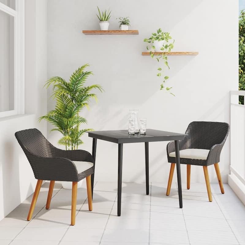 vidaXL 3/5 Piece Garden Dining Set Black/Gray Poly Rattan - 21.7 x 24.6 x 32.3 - Black