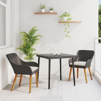 vidaXL 3/5 Piece Garden Dining Set Black/Gray Poly Rattan - 21.7 x 24.6 x 32.3