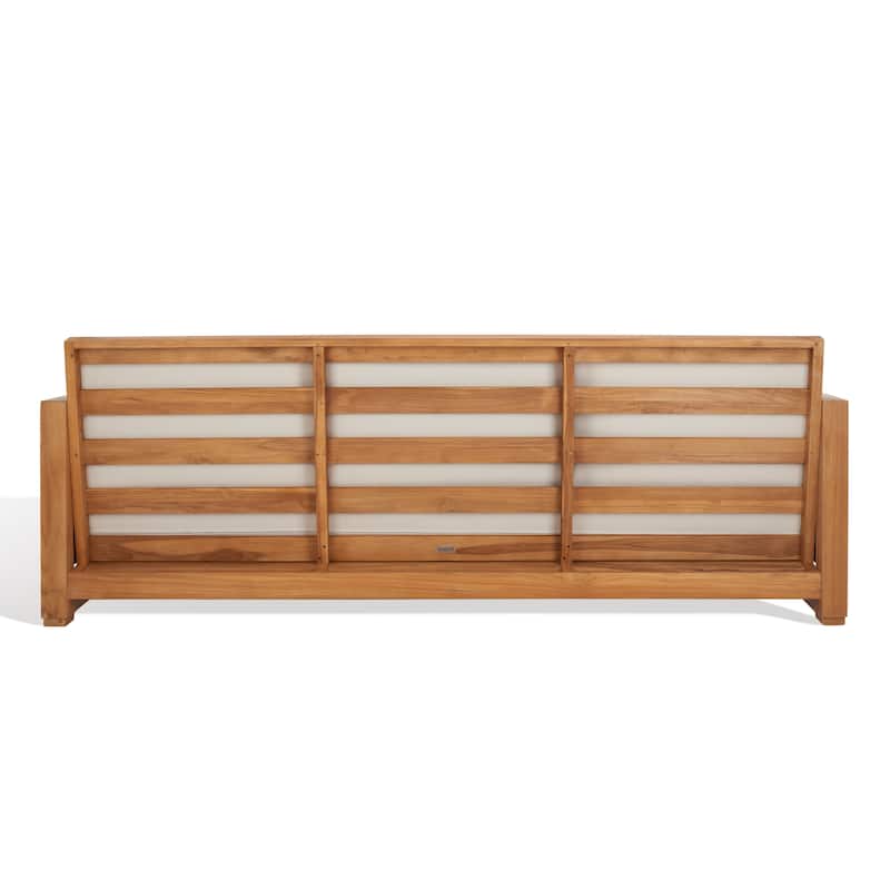 SAFAVIEH Couture Guadeloupe Outdoor Teak 3-Seat Sofa - 84"Wx37"Dx29"H