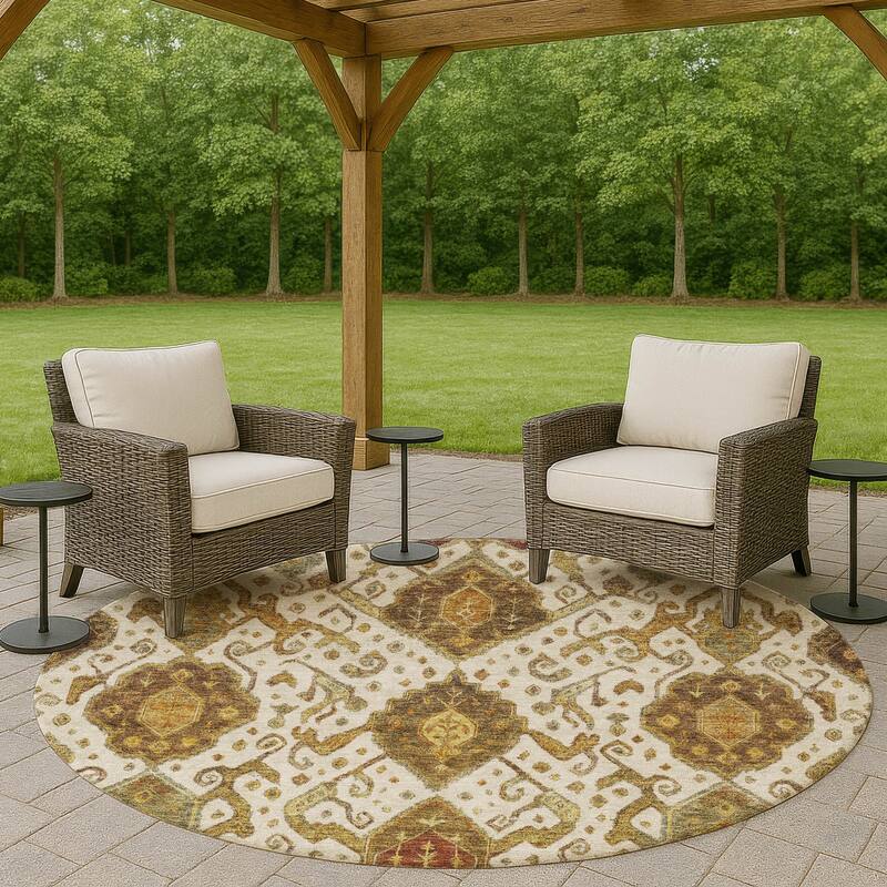 Machine Washable Indoor/ Outdoor Traditional Venetian Chantille Rug - Ivory - 8' x 8'