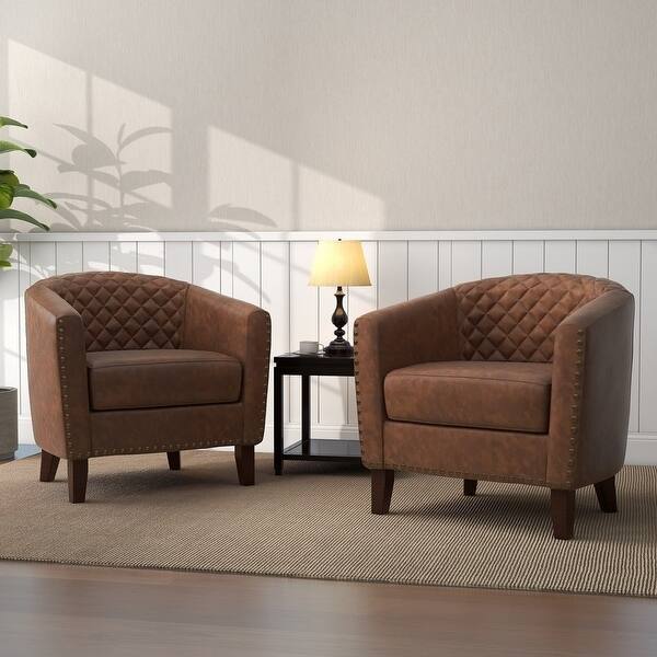 Faux Leather Barrel Accent Chair