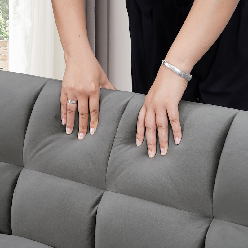 Anmytek Convertible Velvet Sofa Bed Adjustable Folding Loveseat Sleeper with Pillows 65 Inch