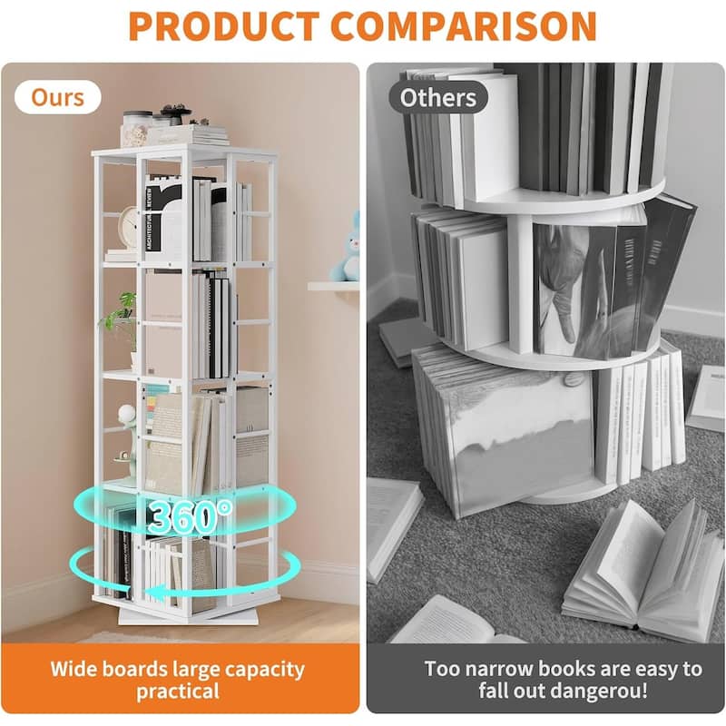 4-Tier 360° Narrow Rotating Bookshelf, Standing Book Storage Organizer