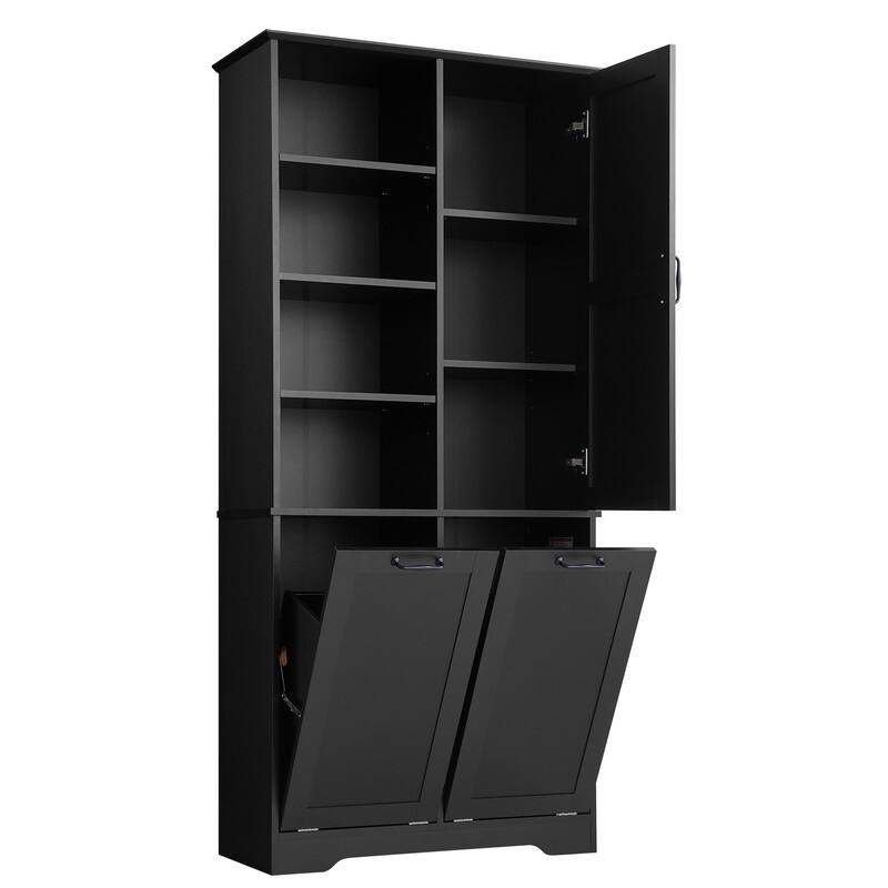 Tall Tilt Out Laundry Hamper Cabinet With Drawer Bathroom Storage Cabinet Shelf With Multiple Storage Space