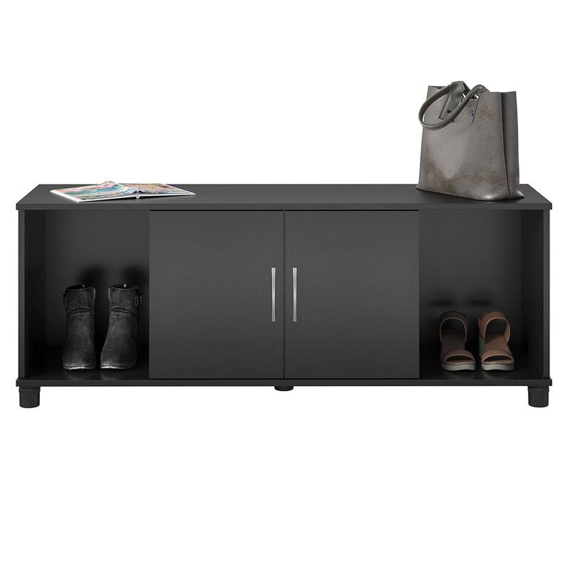 Anmytek Shoe Storage Bench 4 Compartments Black Entryway Mudroom Seating