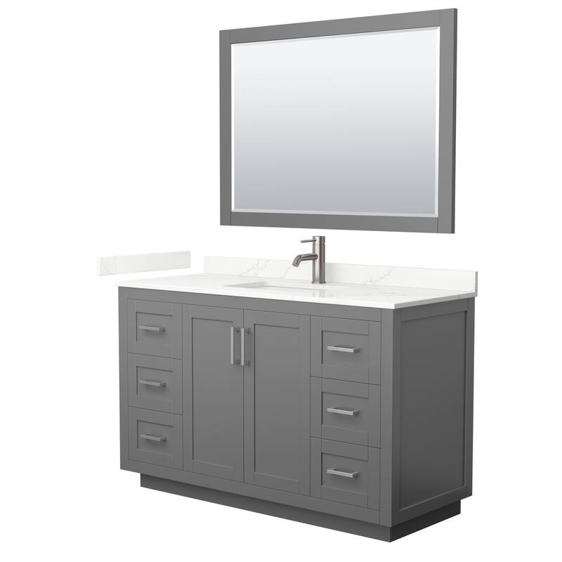 Miranda 54-inch Single Vanity, Quartz Top, 46-inch Mirror - Dark Gray, Nickel Trim, Giotto Quartz Top