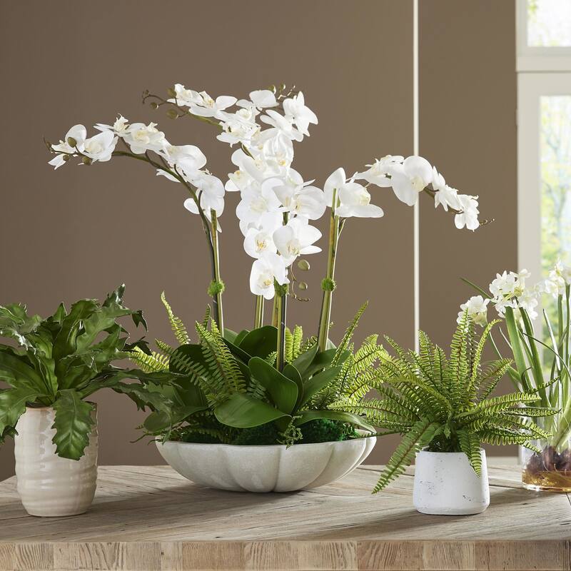 Uttermost 60239 Flourish Orchid 36" Tall Rice Stone Faux Flora Planter