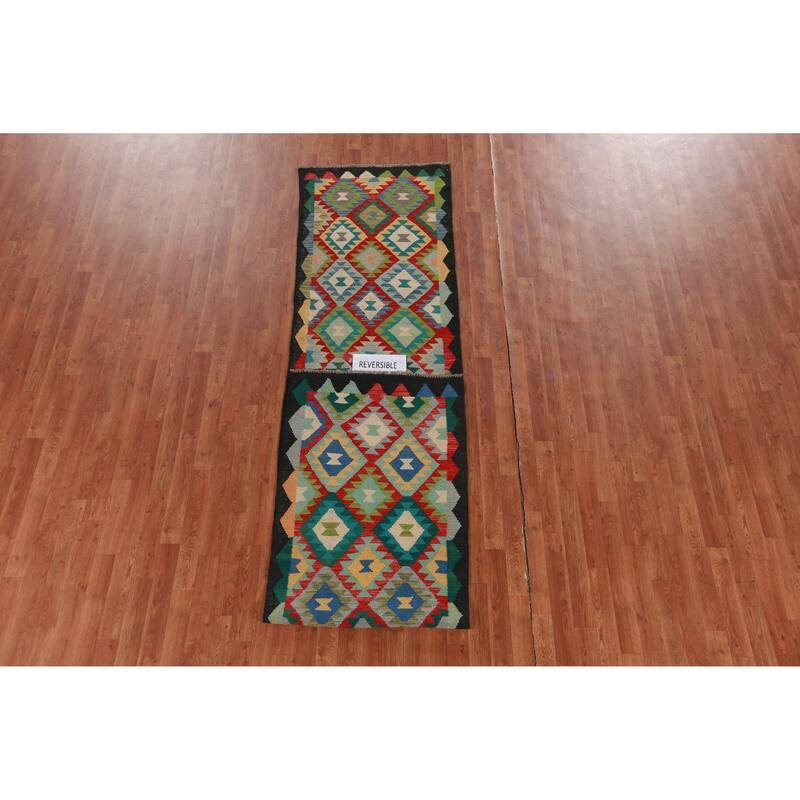 Kilim Runner Rug Hand-Woven Oriental Wool Carpet - 2'9" x 12'11"