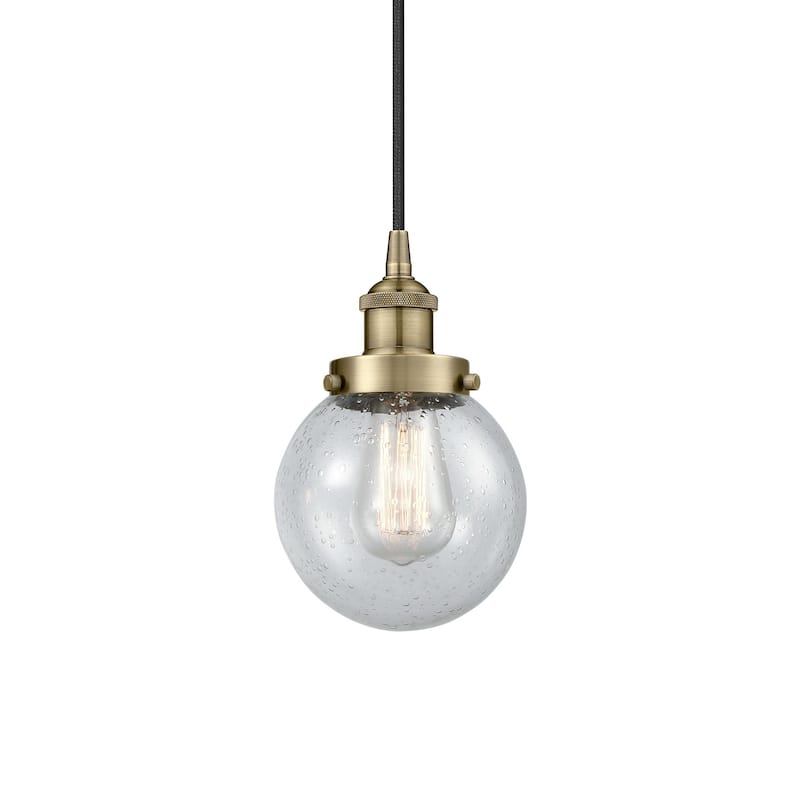 Innovations Lighting 616-1PH-10-6 Beacon Pendant Beacon 6" Wide Mini - Antique Brass / Seedy