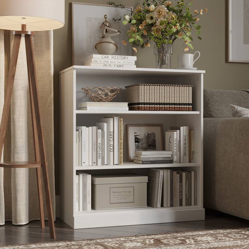 Palace Imports 100% Solid Wood 3-Shelf Bookcase, Adjustable Shelves, 32" Wide, 35.75" Tall