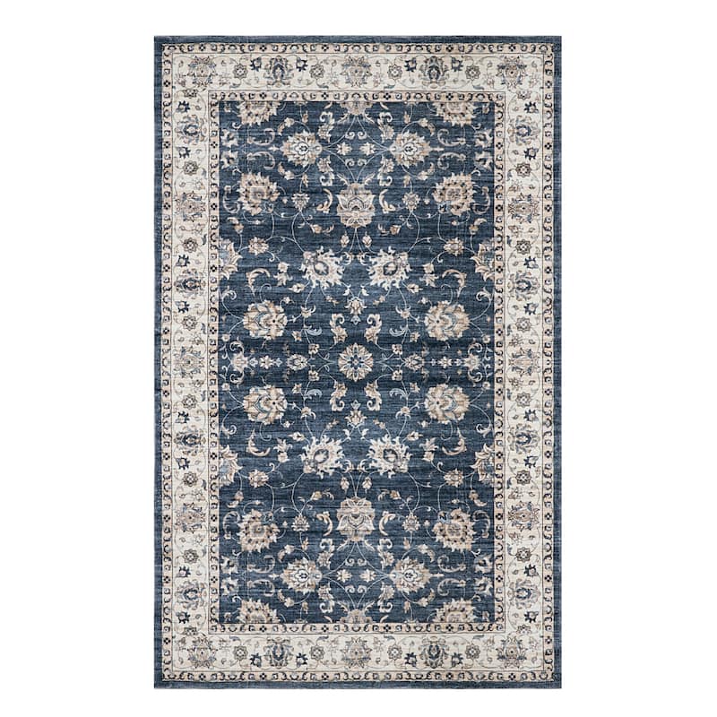 Glitzhome Traditional Distressed Floral Boho Printed Oriental Area Rugs - 5' x 8' - Blue