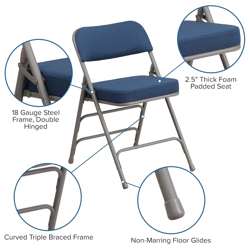4 Pack Curved Triple Braced & Hinged Fabric Upholstered Metal Folding Chair