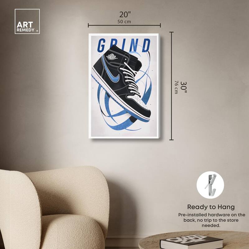 Blue Ribbon Sneaker Canvas by Art Remedy, Gallery Wrapped