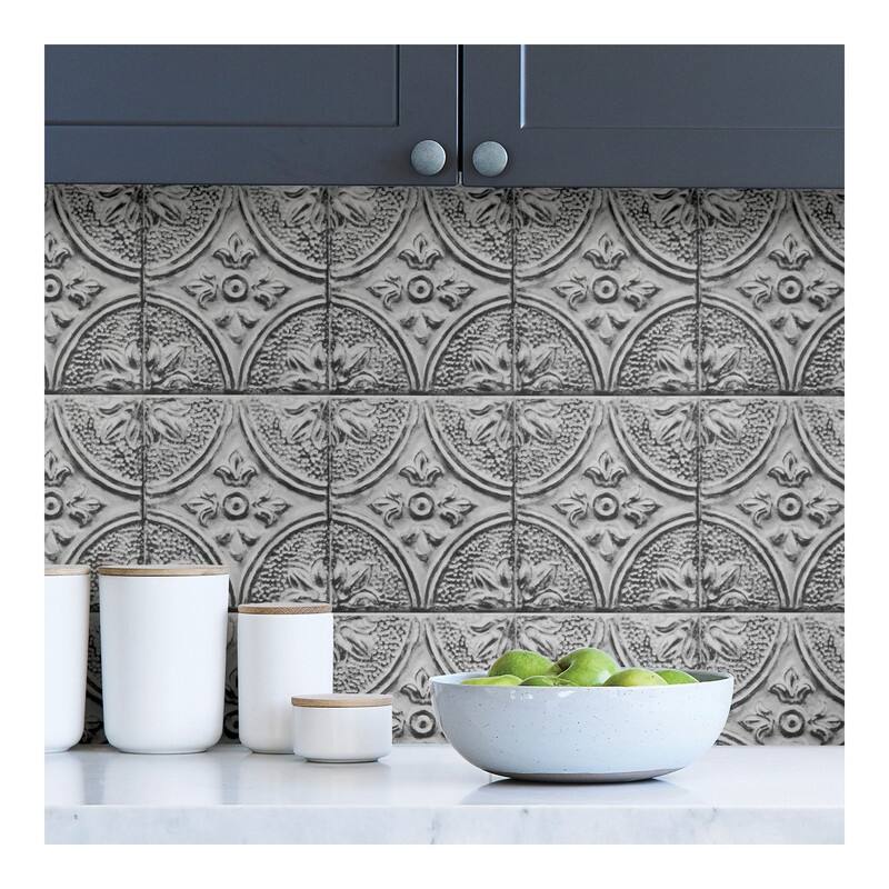 Brewster Silver Tin Tile Peel & Stick Backsplash