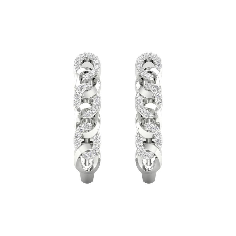 1/5ct TDW Diamond Cuban Link Hoop Earrings in 10k Gold for Women