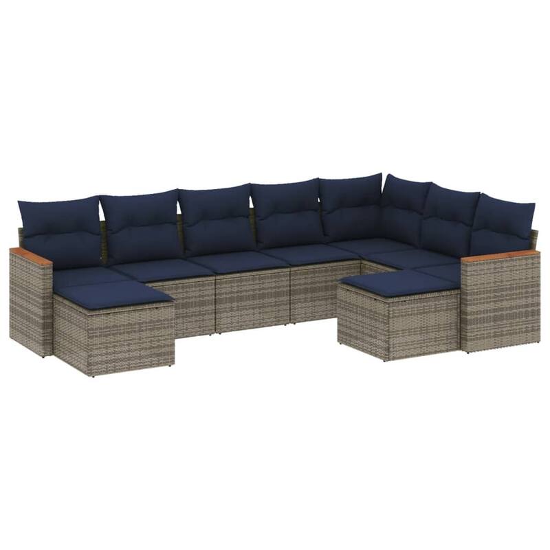 vidaXL 9/10 Piece Patio Sofa Set with Cushions Black/Gray Poly Rattan - 24.4 x 24.4 x 27.2