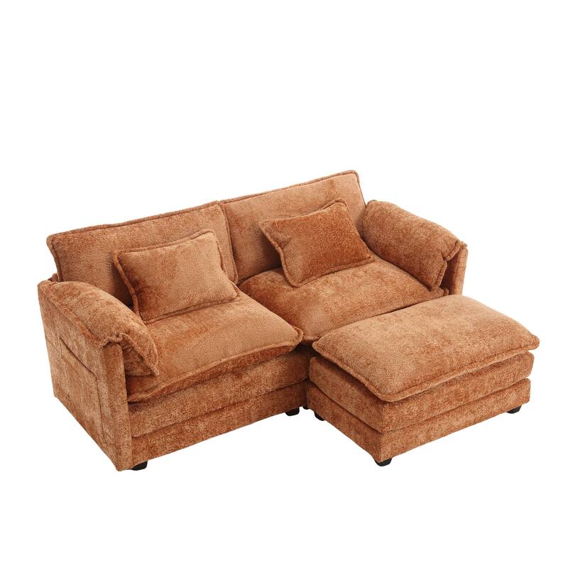 76'' Oversized Chenille Loveseat Sofa with Movable Ottoman Small Sofa for Apartment