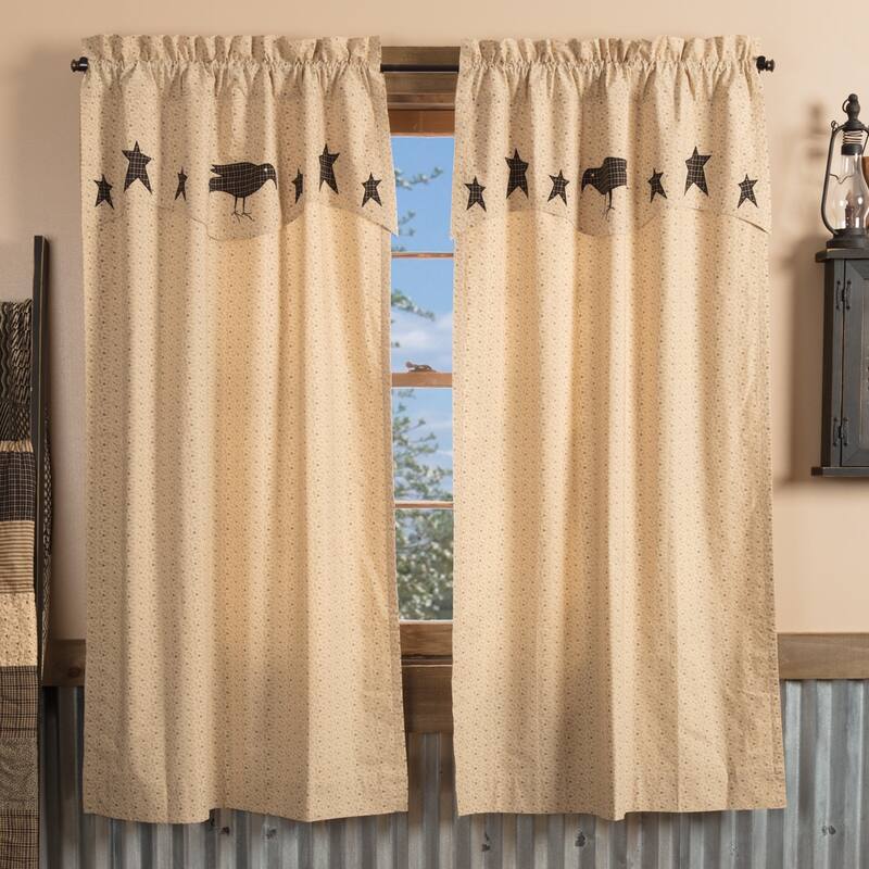 Kettle Grove Crow and Star Panel Pair Rod Pocket Cotton Appliqued - Short Panel 63x36