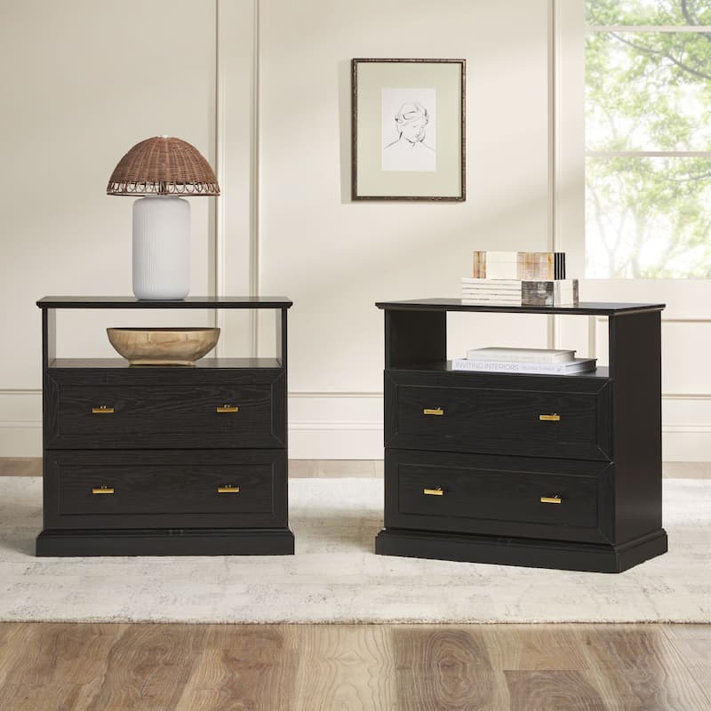 Walker Edison Modern Farmhouse Nightstands with Open Shelf (Set of 2)
