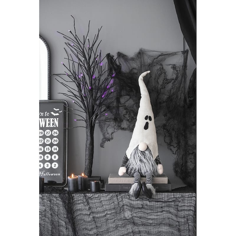 8.3x4x31.5" Fabric Sitting Gnome w/ White Ghost Hat, for Halloween Decor