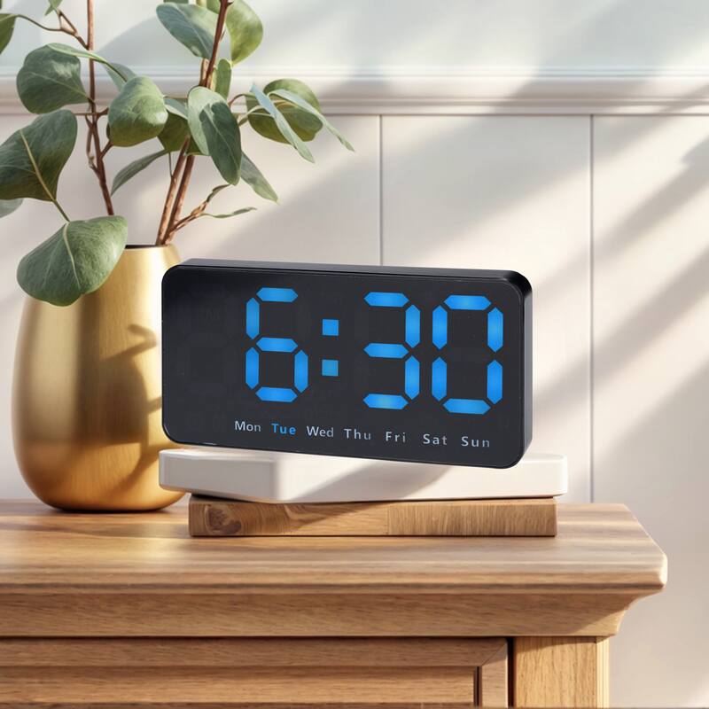 Digital Dual Alarm Clock, Big Numbers Display Dimmable Wall Clocks, Temperature, Day of Week, DST Desk Alarms 8.3x4.3x1.2 inch - Blue