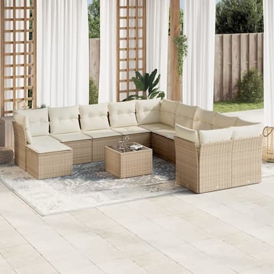 vidaXL Garden Sofa Set Beige PE rattan Large UV-resistant materials - 21.7 x 21.7 x 14.6