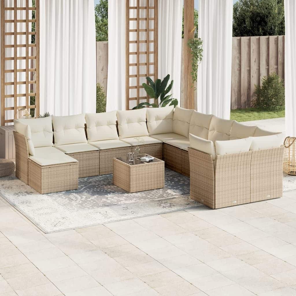 vidaXL Garden Sofa Set Beige PE rattan Large UV-resistant materials - 21.7 x 21.7 x 14.6