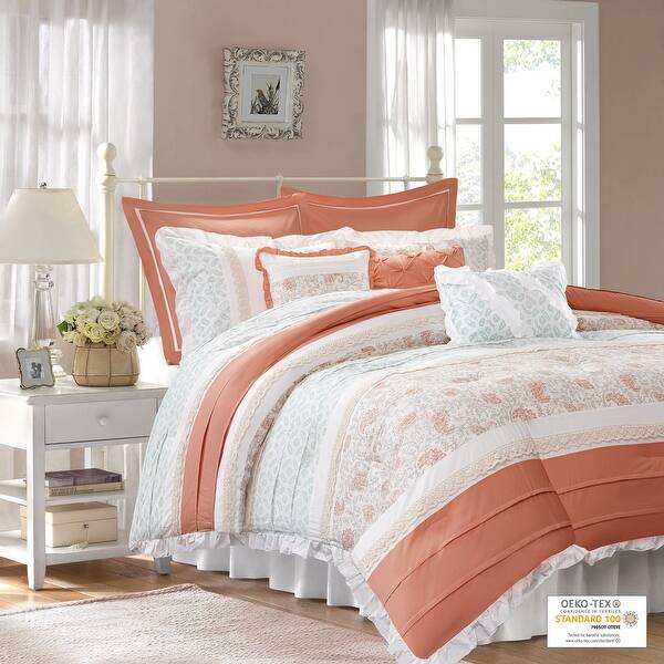 Shop Copper Grove Aleza Cotton Percale 9 Piece Coral Comforter Set On Sale Overstock 19972880