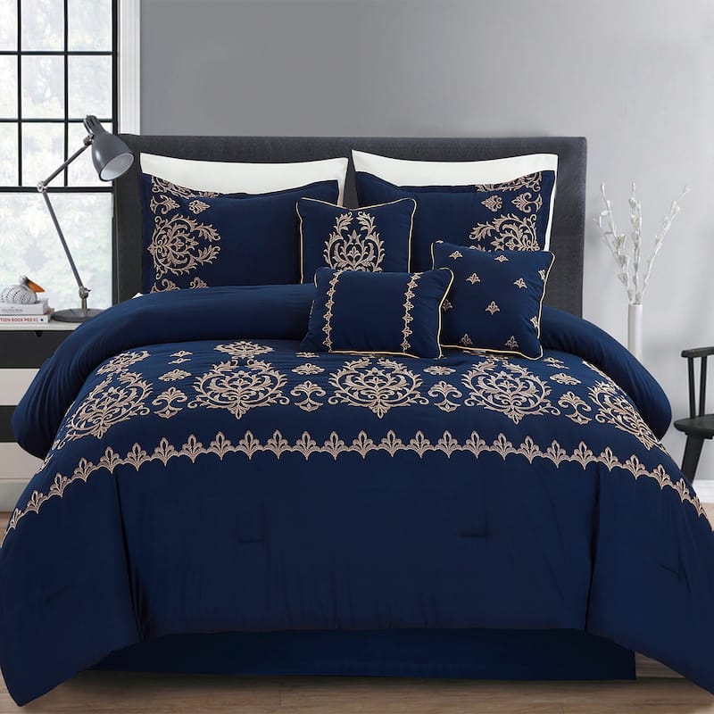7 Piece Comforter Set Embroidered Design Bed in a Bag