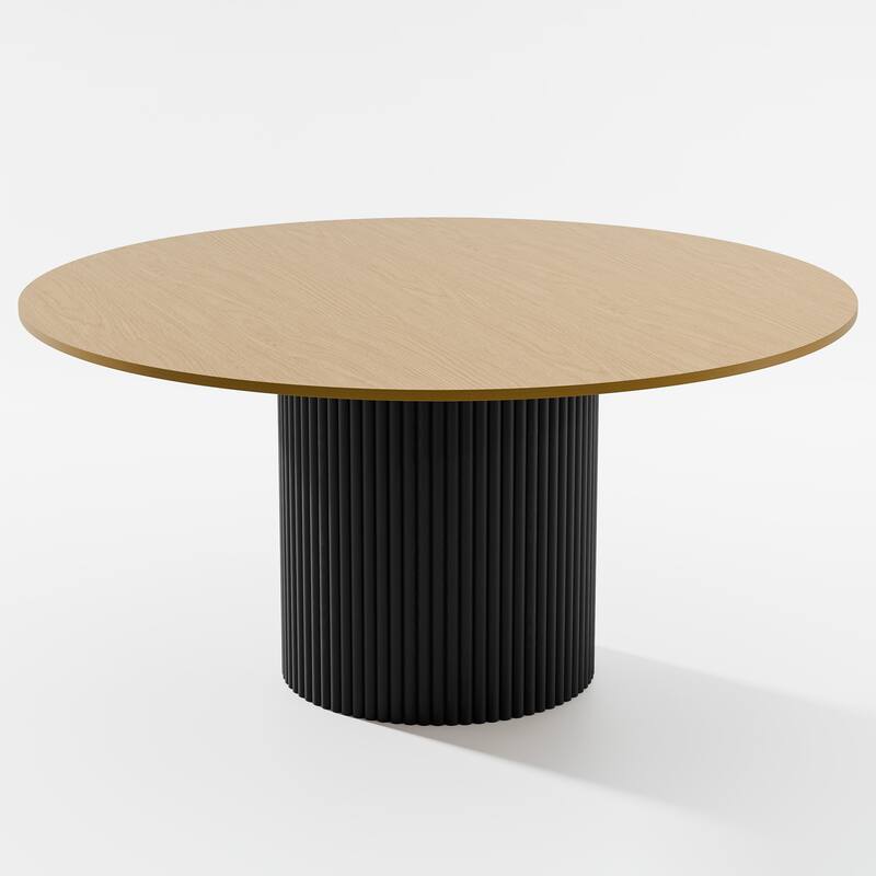 Solid Wood Round Dining Table Kitchen Table with Tabletop & Concave Cylinder Legs for Living/Dining Room Coffee Office
