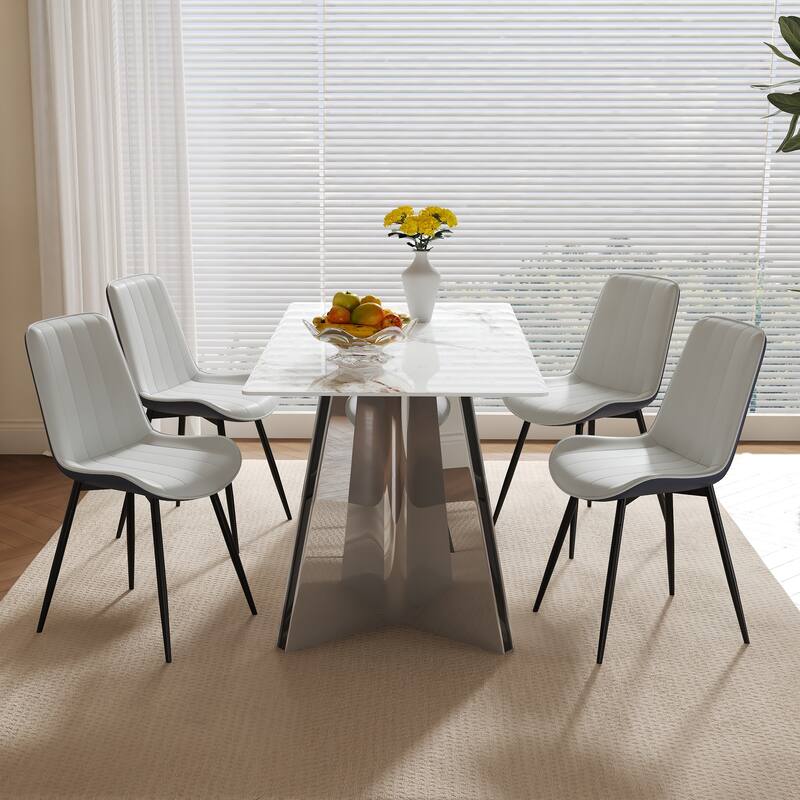 PU Leather Upholstered Solid Back Dining Chair Set of 4