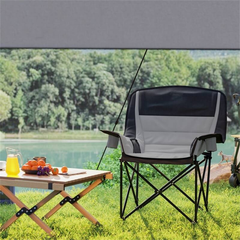 Premium Foldable Camping Chair with Carry Bag 600D Oxford Fabric Metal Frame - 39" W x 28" D x 40.6" H