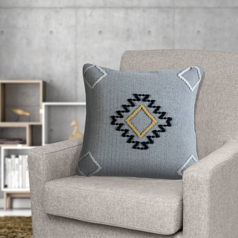 Handwoven Scandinavian Square Throw Pillow Cover - 20" - Gray and Black