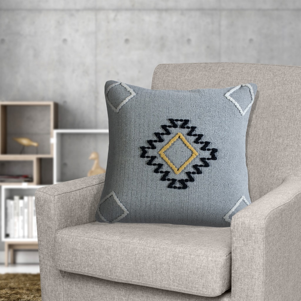 Handwoven Scandinavian Square Throw Pillow Cover - 20" - Gray and Black