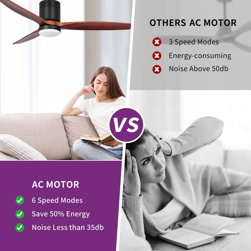52 Inch Low Profile Ceiling Fan with Lights Remote and Wall Control