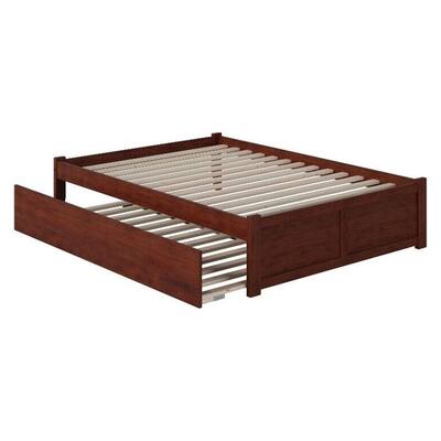 Full Solid Wood Platform Bed with Twin Trundle in Walnut