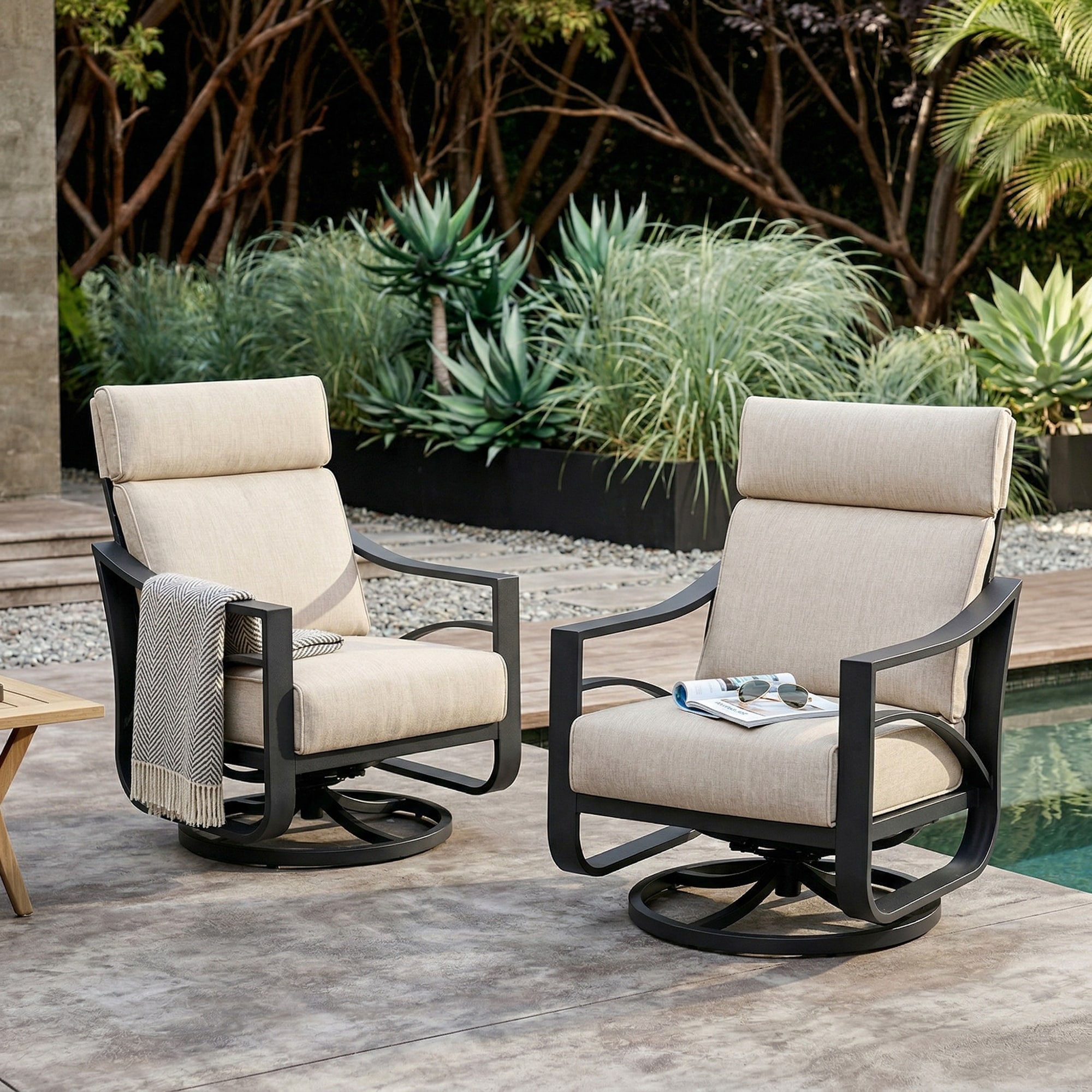Nuu Garden 2-Piece Swivel Rocking Sofa Chairs with Thick Cushions