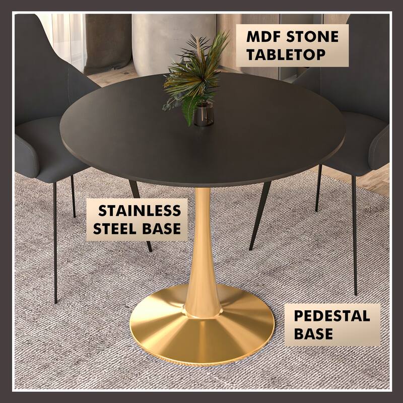 Bristol 31-inch Round Dining Table, Gold Pedestal Base Kitchen Table, Easy-Clean Scratch Resistant Surface, Floor Protectors