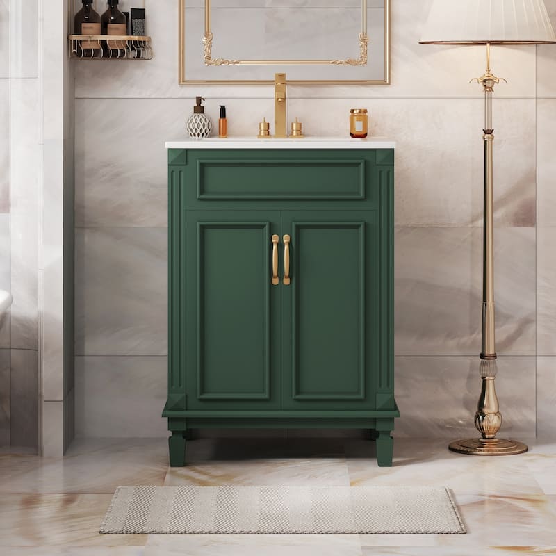 24" Bathroom Vanity with Top Sink, Modern Bathroom Storage Cabinet with 2 Soft-Closing Doors