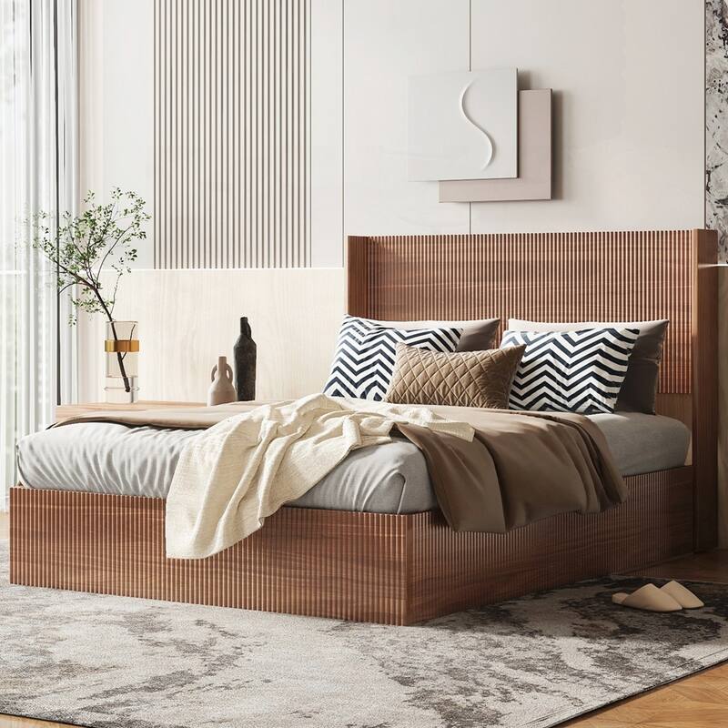 Large grooved undulating lift storage bed frame