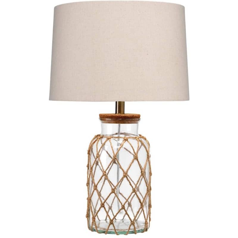 Glass Table Lamp with Jute Wrapped Design, Clear and Brown
