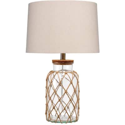 Glass Table Lamp with Jute Wrapped Design, Clear and Brown
