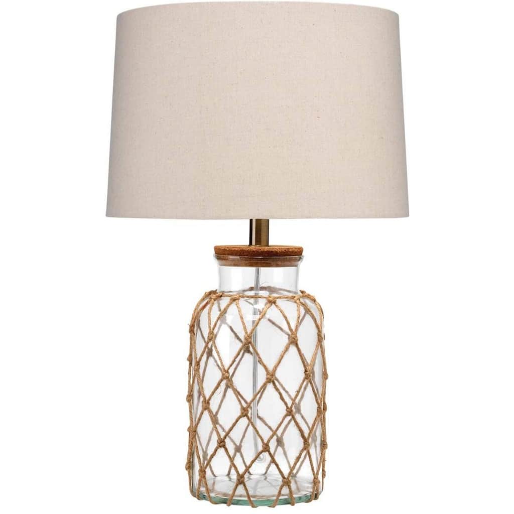 Glass Table Lamp with Jute Wrapped Design, Clear and Brown