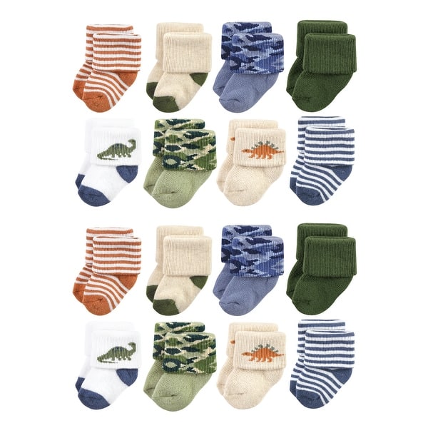 slide 1 of 1, Hudson Baby Cotton Rich Baby Terry Socks 16-Pack, Dinosaur Explorer 0-6 Months - Dinosaur Explorer