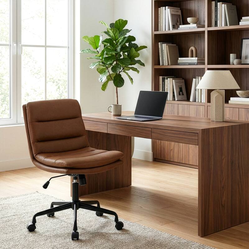 Glamour Home Ayuka Brown Faux Leather Adjustable Height Swivel Office Chair