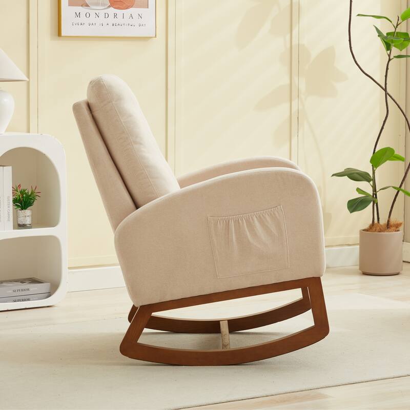 Upholstered Rocking Chair Nursery Chair with High Back and Side Pocket